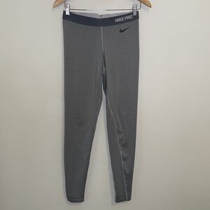 NIKE Pro Dri Fit Leggings Womens M Grey Full Length Mid Rise Running Pants